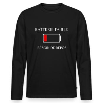 Batterie faible besoin de repos - T-shirt manches longues Premium bio Homme - noir - Devant - Nico (187cm)