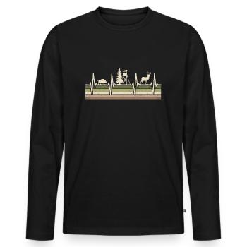 Chasse, Heartbeat, Chasseur, Forestier, Permis de chasse, Red Deer - T-shirt manches longues Premium bio Homme - noir - Devant - Nico (187cm)