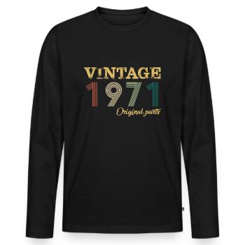 Vintage 1971 Original Parts Year Of Birth Birthday - Men's Premium Organic Long Sleeve Shirt - black - Front - Nico (187cm)