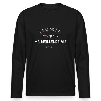 Ich kann nicht, ich habe mein bestes Leben zu leben - Männer Premium Bio Langarmshirt - Schwarz - Vorne - Nico (187cm)