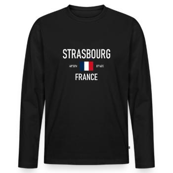 Strasbourg - France Frankreich Flagge Koordinaten - Männer Premium Bio Langarmshirt - Schwarz - Vorne - Nico (187cm)