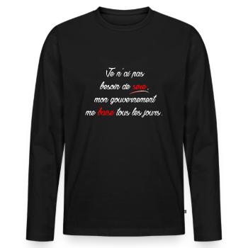 sexe, citation et humour - T-shirt manches longues Premium bio Homme - noir - Devant - Nico (187cm)