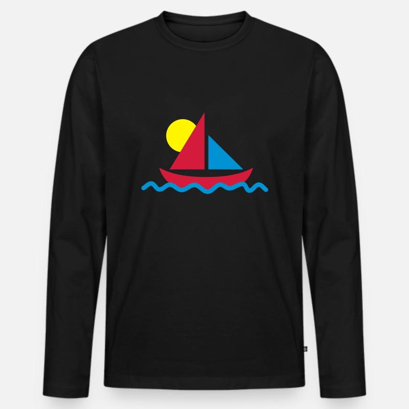 Segelboot mit Sonne - Männer Premium Bio Langarmshirt - Schwarz