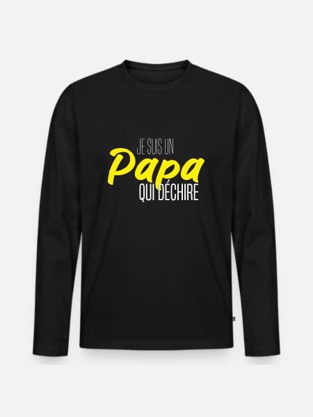 PAPA QUI DÉCHIRE - T-shirt manches longues Premium bio Homme - noir