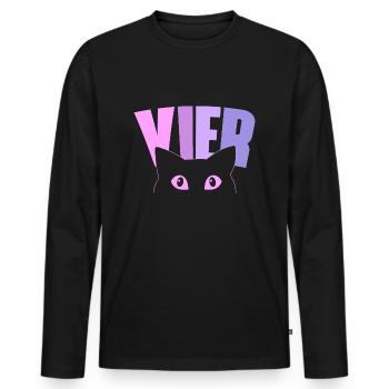 4th birthday girl 4 years old kitten cat - Men's Premium Organic Long Sleeve Shirt - black - Front - Nico (187cm)