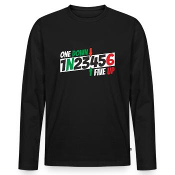 Un vers le bas - cinq vers le haut - T-shirt manches longues Premium bio Homme - noir - Devant - Nico (187cm)