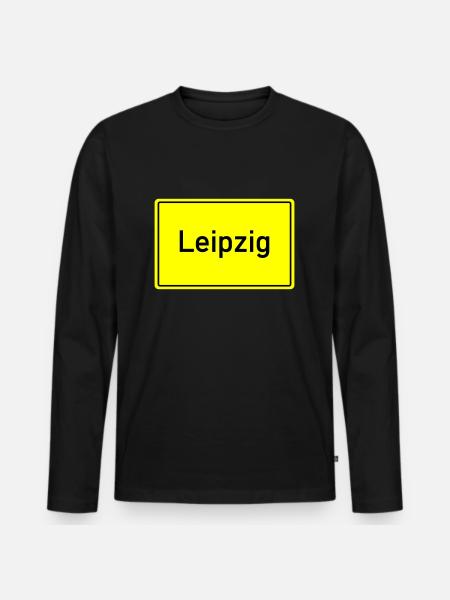 Town sign Leipzig - Men's Premium Organic Long Sleeve Shirt - black