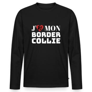 J aime mon border collie chien mignon - T-shirt manches longues Premium bio Homme - noir - Devant - Nico (187cm)