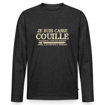 Casse couille humour homme râleur chiant - T-shirt manches longues Premium bio Homme - anthracite chiné - Devant - Nico (187cm)