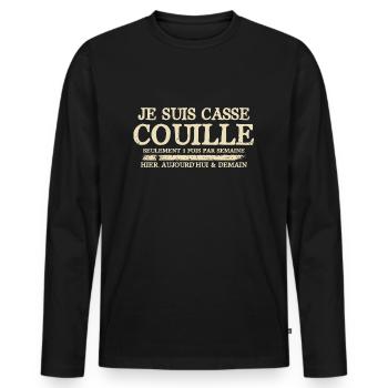 Casse couille humour homme râleur chiant - T-shirt manches longues Premium bio Homme - noir - Devant - Nico (187cm)