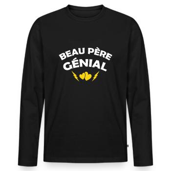 Beau-père génial / humour beau-père - T-shirt manches longues Premium bio Homme - noir - Devant - Nico (187cm)