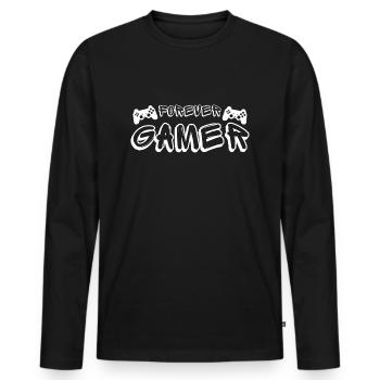 Forever Gamer' in Graffiti, for Gamers - Men's Premium Organic Long Sleeve Shirt - black - Front - Nico (187cm)