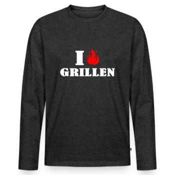 Grillen grillt BBQ Grillmaster Grillromatik - Männer Premium Bio Langarmshirt - Anthrazit meliert - Vorne - Nico (187cm)