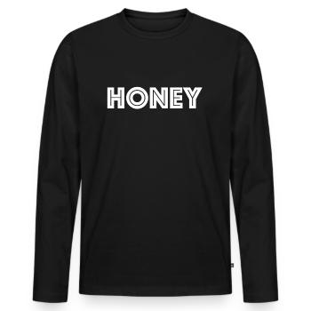 Miel | Miel, Amour, Relation, Rencontres - T-shirt manches longues Premium bio Homme - noir - Devant - Nico (187cm)