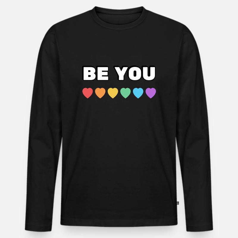 Sei du Rainbow Hearts - Männer Premium Bio Langarmshirt - Schwarz