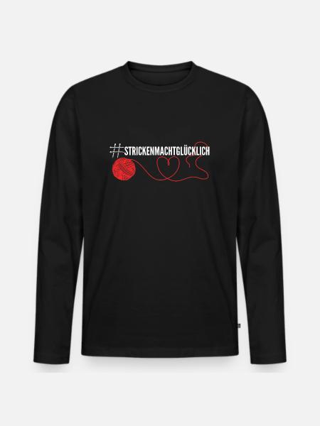 Stricken macht glücklich - Männer Premium Bio Langarmshirt - Schwarz
