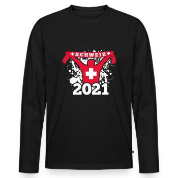 Schweizer Schweiz Fußball Fanartikel 2021 - Männer Premium Bio Langarmshirt - Schwarz - Vorne - Nico (187cm)