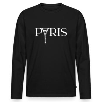 Paris bouleversé avec la Tour Eiffel - police blanche - T-shirt manches longues Premium bio Homme - noir - Devant - Nico (187cm)