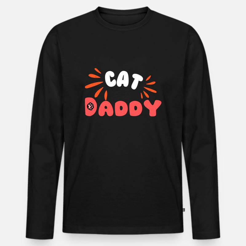 Papa Katze - Männer Premium Bio Langarmshirt - Schwarz