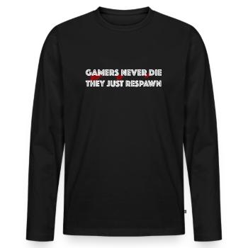Les joueurs ne meurent jamais | Contrôleurs, drôles de dictons - T-shirt manches longues Premium bio Homme - noir - Devant - Nico (187cm)