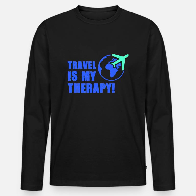 travel is my therapy - Männer Premium Bio Langarmshirt - Schwarz