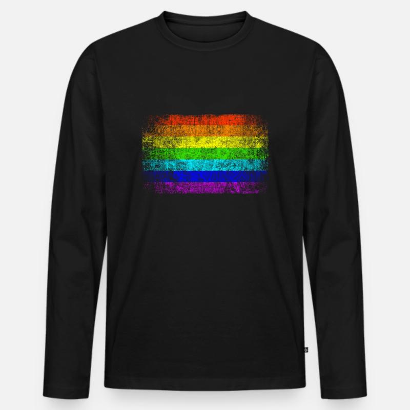 Peace Regenbogen Flagge - Männer Premium Bio Langarmshirt - Schwarz
