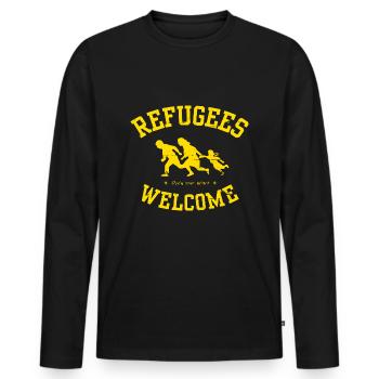 Refugees Welcome - Open your heart - Men's Premium Organic Long Sleeve Shirt - black - Front - Nico (187cm)