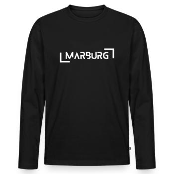 Marburg - Männer Premium Bio Langarmshirt - Schwarz - Vorne - Nico (187cm)