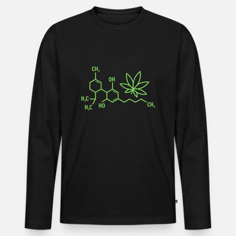 THC-Formel mit Cannabisblättern - Männer Premium Bio Langarmshirt - Schwarz