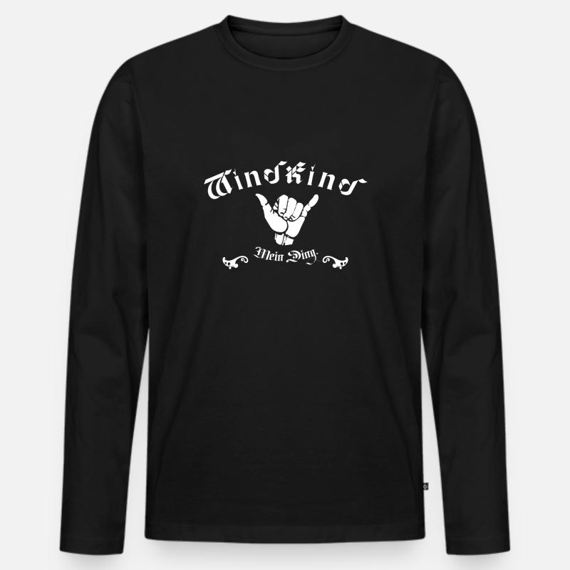 Windkind Surf - Männer Premium Bio Langarmshirt - Schwarz