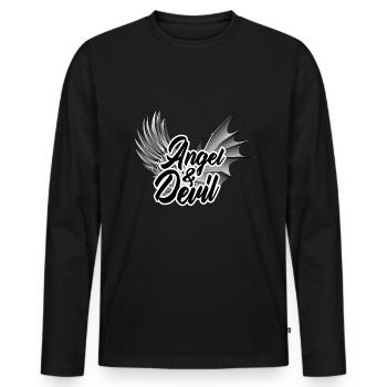 Engel und Teufel Engelsflügel Spruch - Männer Premium Bio Langarmshirt - Schwarz - Vorne - Nico (187cm)