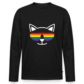 Niedliche Katze Regenbogen Sonnenbrille Motiv - Männer Premium Bio Langarmshirt - Schwarz - Vorne - Nico (187cm)