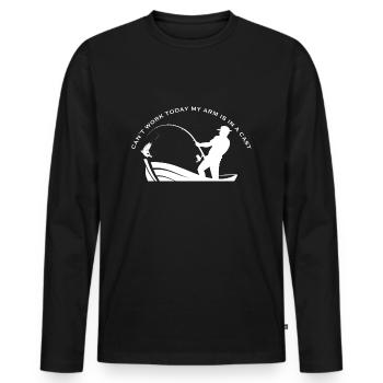 JE NE PEUX PAS TRAVAILLER AUJOURD’HUI MON BRAS EST DANS UN PLÂTRE - Angler Tee - T-shirt manches longues Premium bio Homme - noir - Devant - Nico (187cm)