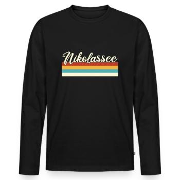 Nikolassee - Zehlendorf - Berlin - Retro - Vintage - Männer Premium Bio Langarmshirt - Schwarz - Vorne - Nico (187cm)