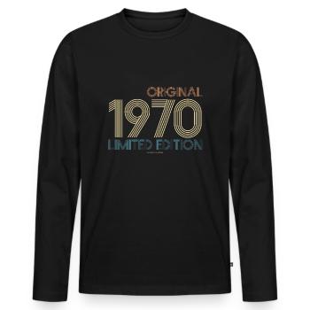 Vintage Edition Limitée Rond Anniversaire des années 1970 - T-shirt manches longues Premium bio Homme - noir - Devant - Nico (187cm)