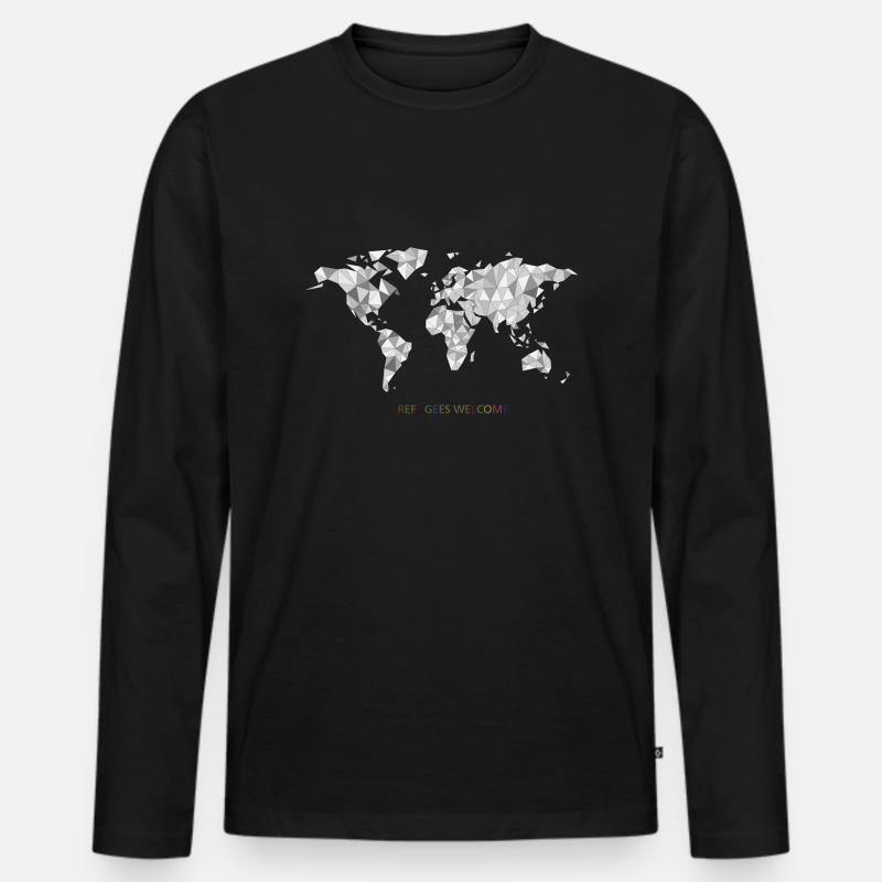 refugees welcome - Männer Premium Bio Langarmshirt - Schwarz