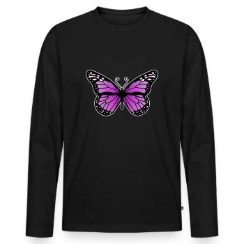 Papillon violet - T-shirt manches longues Premium bio Homme - noir - Devant - Nico (187cm)