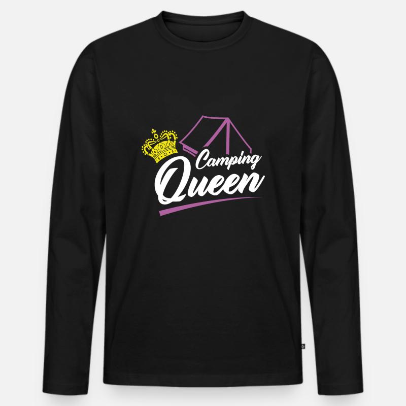 Campingqueen Spruch mit Krone Zelt - Männer Premium Bio Langarmshirt - Schwarz