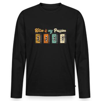Retro music cassette passion gift - Men's Premium Organic Long Sleeve Shirt - black - Front - Nico (187cm)