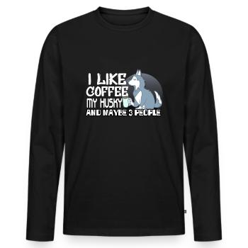 J'aime le café mon husky et peut-être 3 personnes - T-shirt manches longues Premium bio Homme - noir - Devant - Nico (187cm)