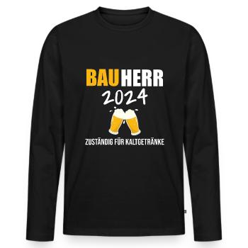 Bauherr 2024 Hausbau Neubau Baustelle Richtfest - Männer Premium Bio Langarmshirt - Schwarz - Vorne - Nico (187cm)