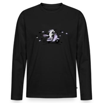 Italian 60s Motorroller mit Einhorn + Sterne - Männer Premium Bio Langarmshirt - Schwarz - Vorne - Nico (187cm)
