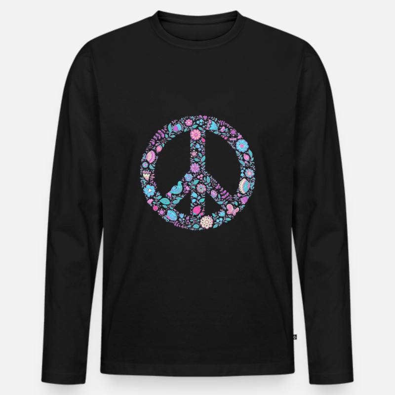 Flower Peace | Peacezeichen Geschenkidee - Männer Premium Bio Langarmshirt - Schwarz