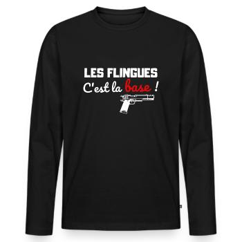 Les flingues c'est la base - T-shirt manches longues Premium bio Homme - noir - Devant - Nico (187cm)
