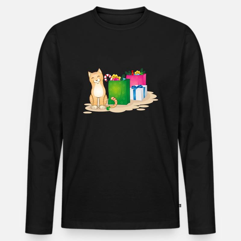 Weihnachtskatze - Männer Premium Bio Langarmshirt - Schwarz