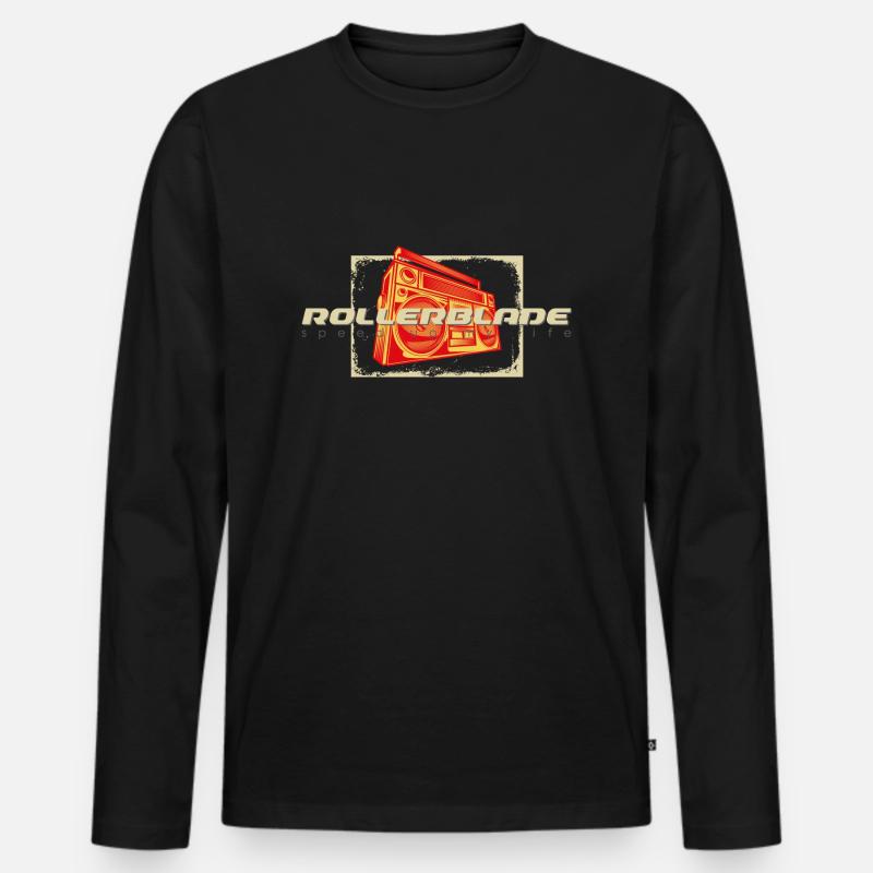 80s ghettoblaster rollerblader - Männer Premium Bio Langarmshirt - Schwarz