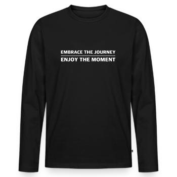 Embrassez le voyage, profitez de l’instant présent | Mode de vie - T-shirt manches longues Premium bio Homme - noir - Devant - Nico (187cm)