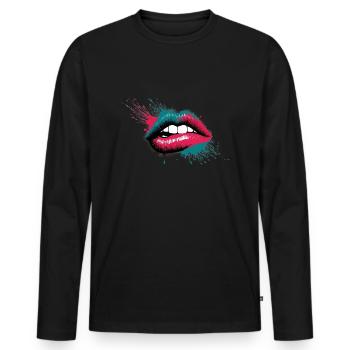 Hot Lips - Männer Premium Bio Langarmshirt - Schwarz - Vorne - Nico (187cm)