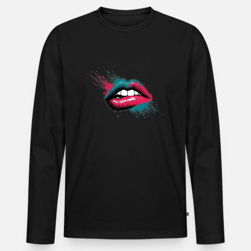 Hot Lips - Männer Premium Bio Langarmshirt - Schwarz