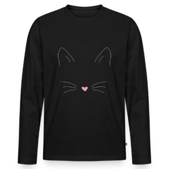 chat - T-shirt manches longues Premium bio Homme - noir - Devant - Nico (187cm)